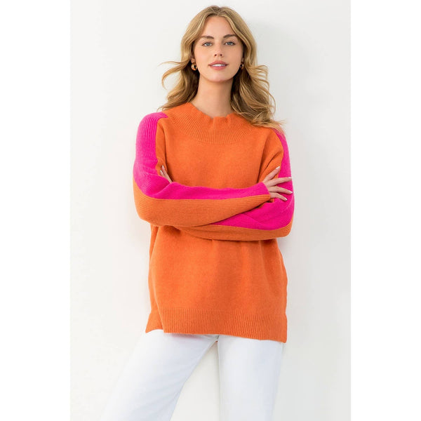 Orange/Hot Pink Colorblock Sleeve Sweater