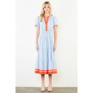Short Sleeve Striped Textured Maxi Dress
