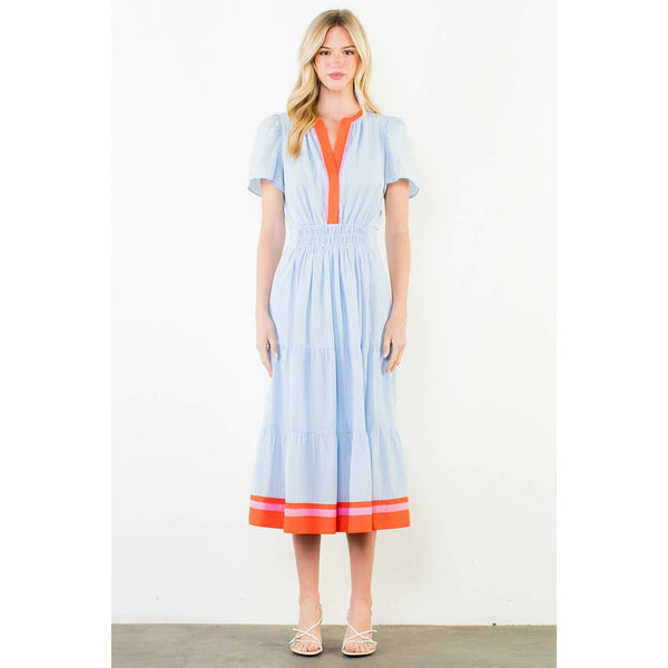 Short Sleeve Striped Textured Maxi Dress