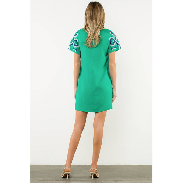 Embroidered Short Sleeve Mini Dress