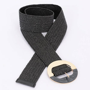 Straw Marble Metal Buckle Stretch Belt