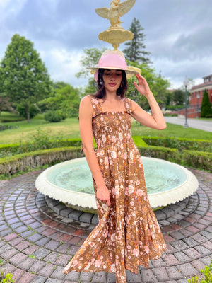 Emma Bow Maxi Dress | Brown Chinoiserie
