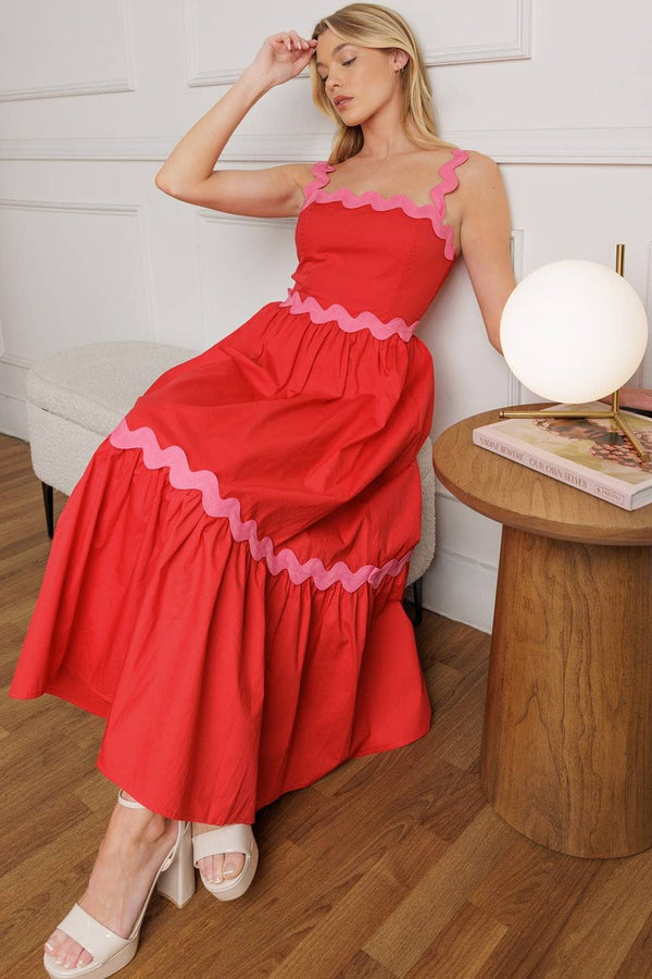 A solid woven midi dress - red/pink
