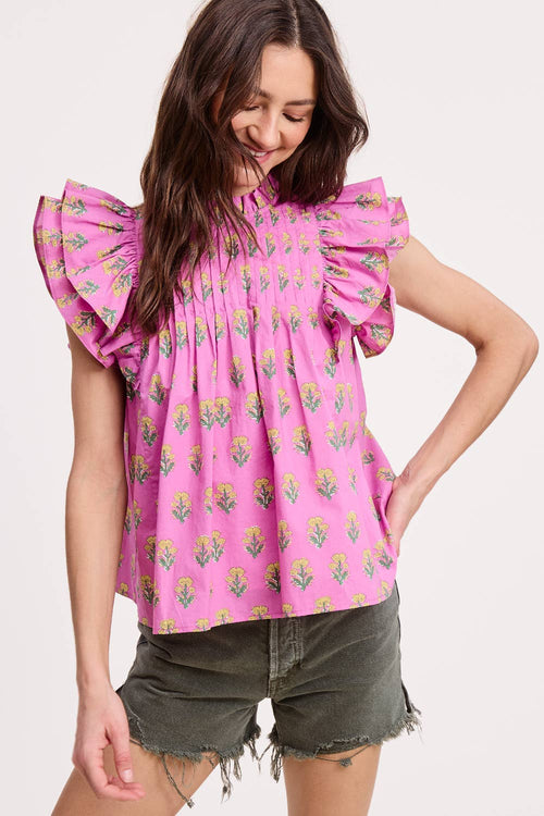 Floral Cluster Ruffle Blouse