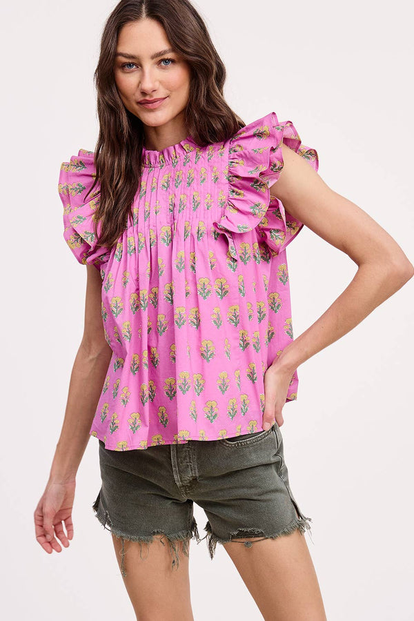 Floral Cluster Ruffle Blouse