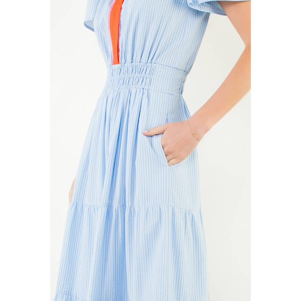 Short Sleeve Striped Textured Maxi Dress