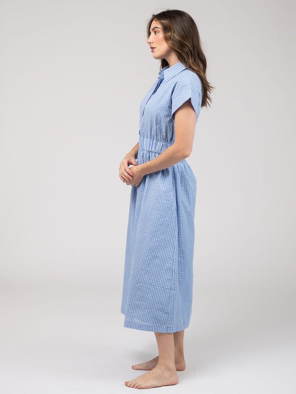 Lisa Midi Dress | Seersucker - Blue Check