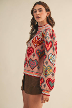 Heart pattern pullover sweater