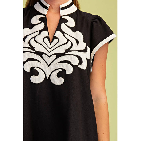V-Neck Mini Dress - Black