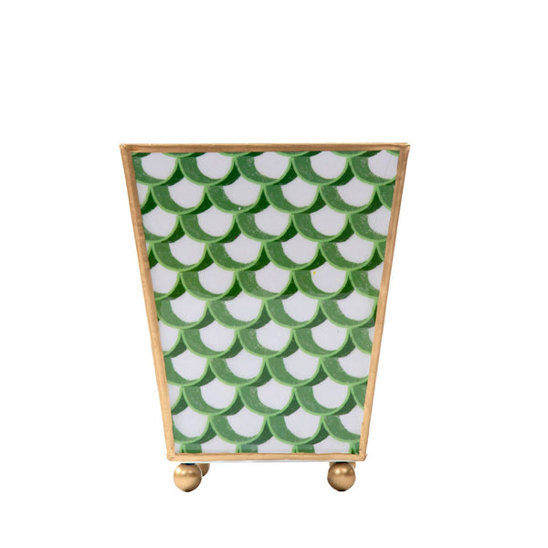 Scales Enameled Square Cachepot Planter - Green
