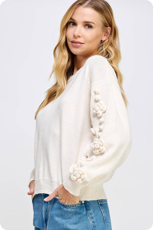 Flower Corsage Knitted Sweater