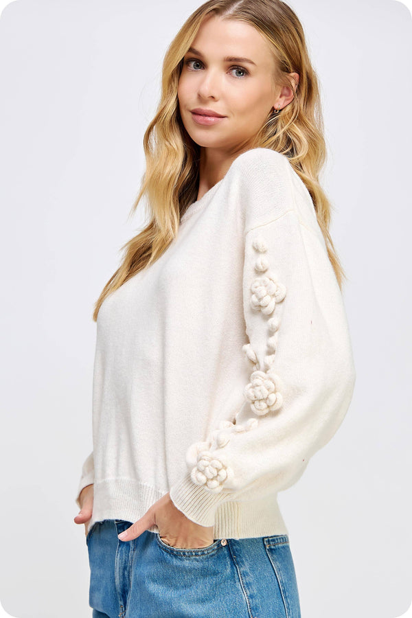 Flower Corsage Knitted Sweater
