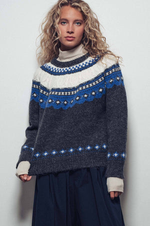 Nordic-Inspired Cable Knit Crewneck Sweater