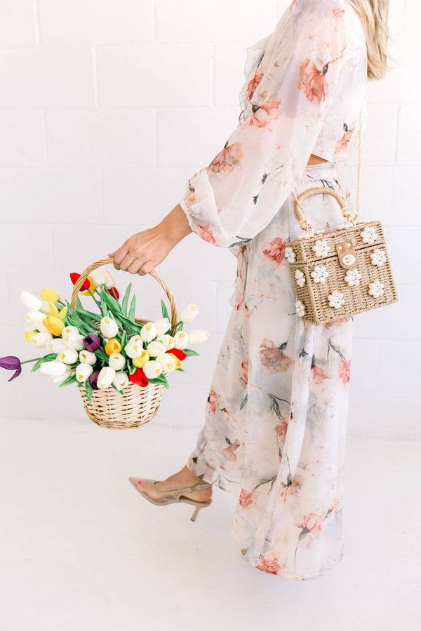 Wicker Bucket Daisy Flower Purse