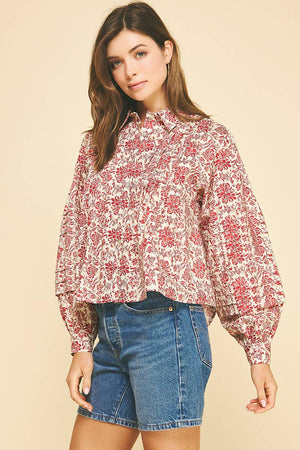 Floral Print Pleat Detailed Shirt