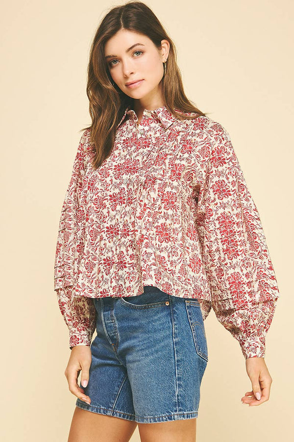 Floral Print Pleat Detailed Shirt