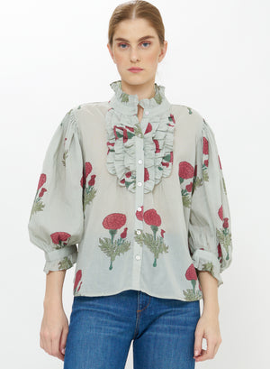Ruffle Front Button Blouse