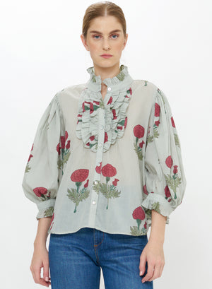 Ruffle Front Button Blouse
