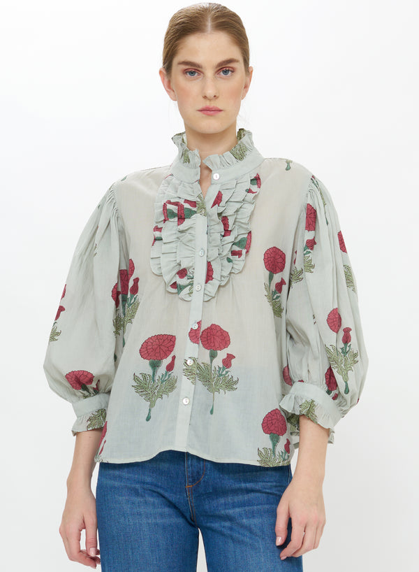 Ruffle Front Button Blouse