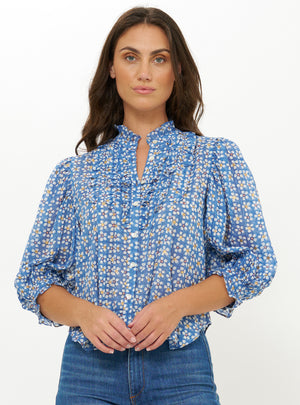 Ruffle Front Button Blouse