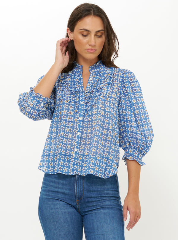 Ruffle Front Button Blouse