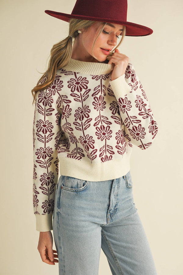 Floral Pattern Knit Sweater