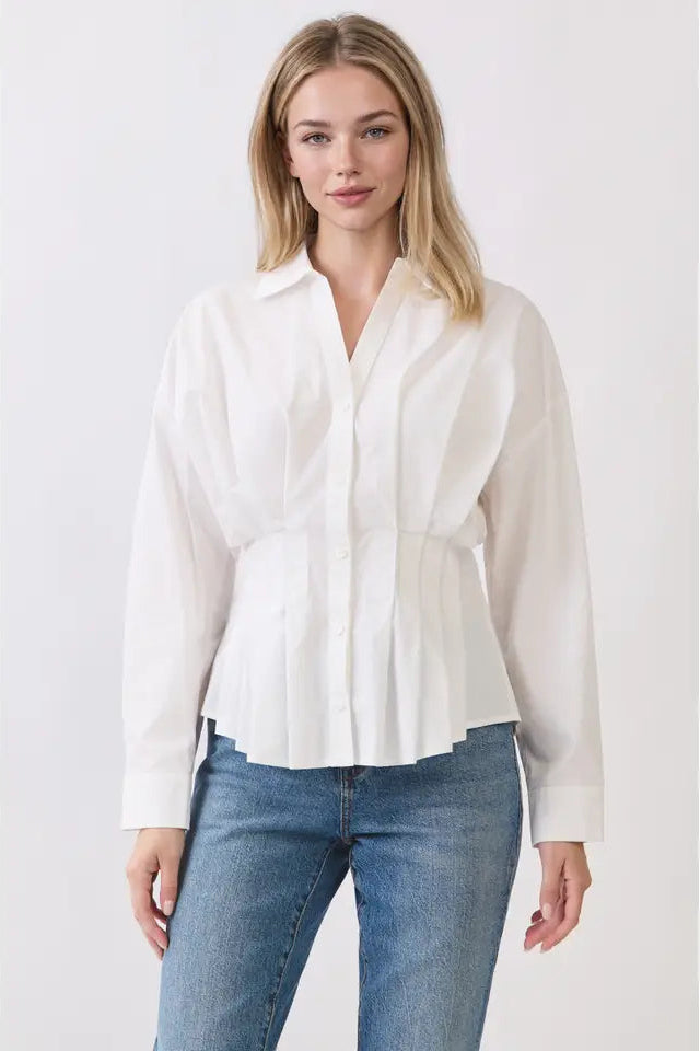Pleated Button Down Shirt