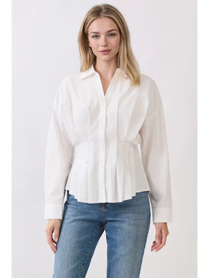 Pleated Button Down Shirt