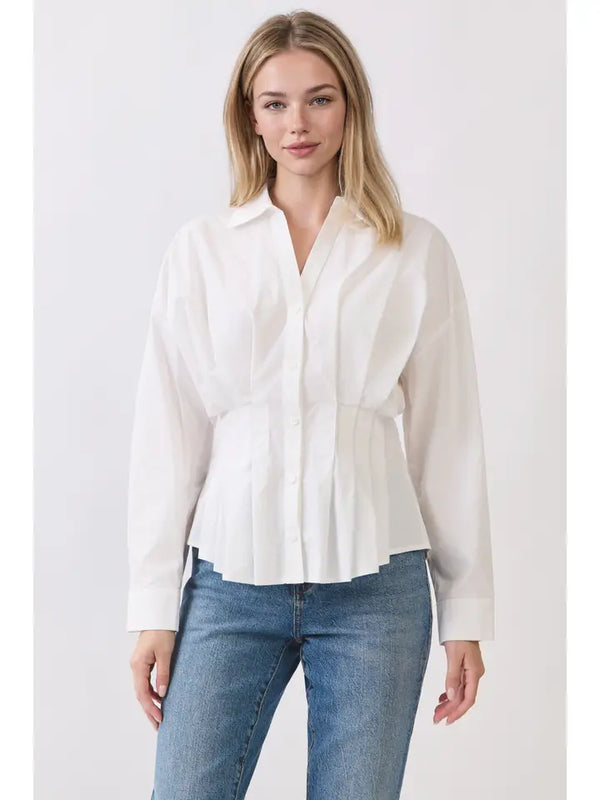 Pleated Button Down Shirt