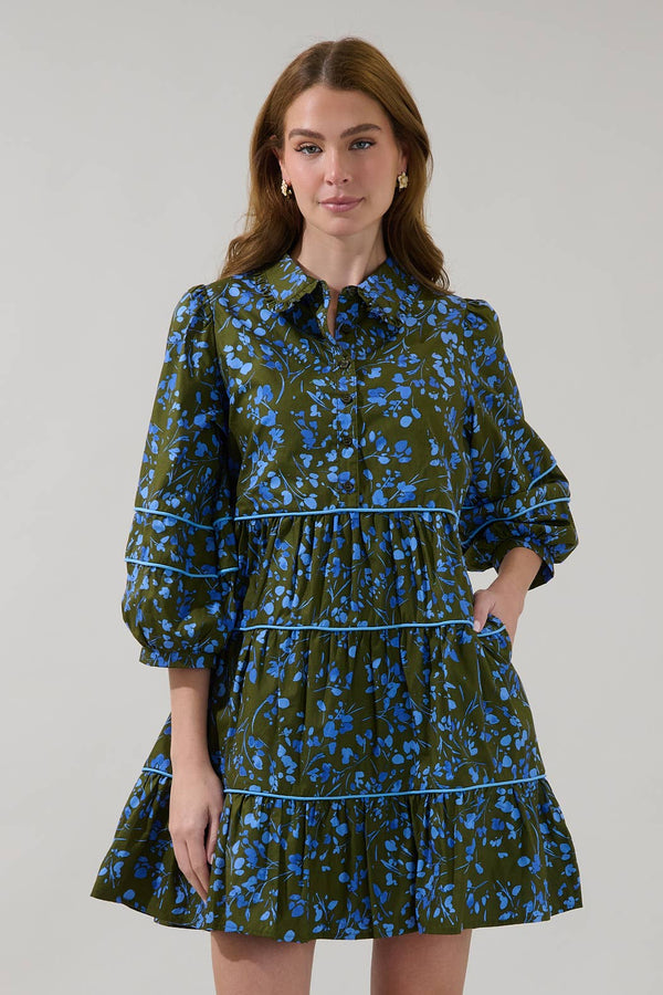 Retra Collared Tiered Mini Dress