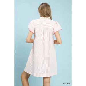 Striped Floral Applique Shift Dress