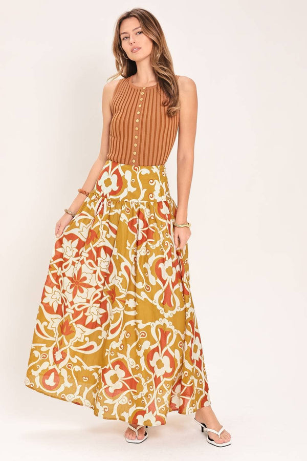 A Printed Woven Top and Skirt Set