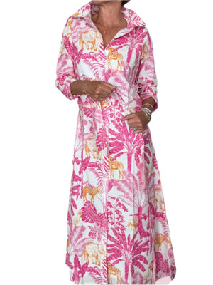 Apres Beach Shirtdress- Giraffe Block Print