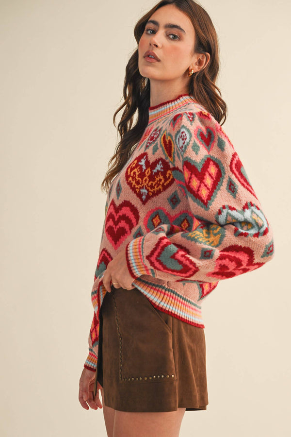 Heart pattern pullover sweater
