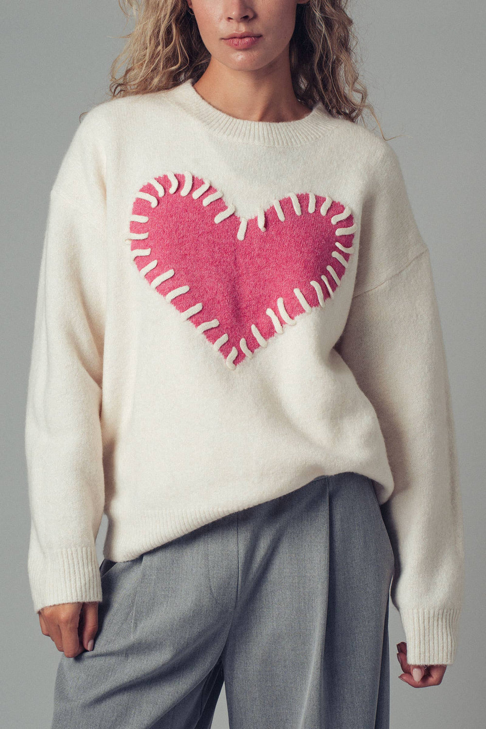 Heart Appliqué Knit Sweater