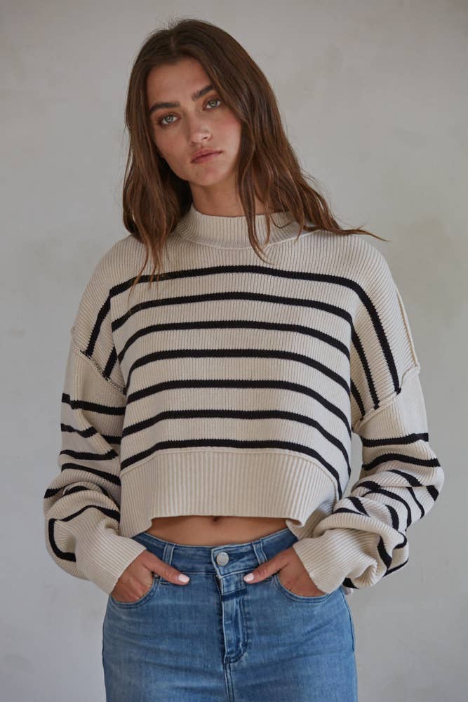 Knit Sweater Striped Crop Pullover