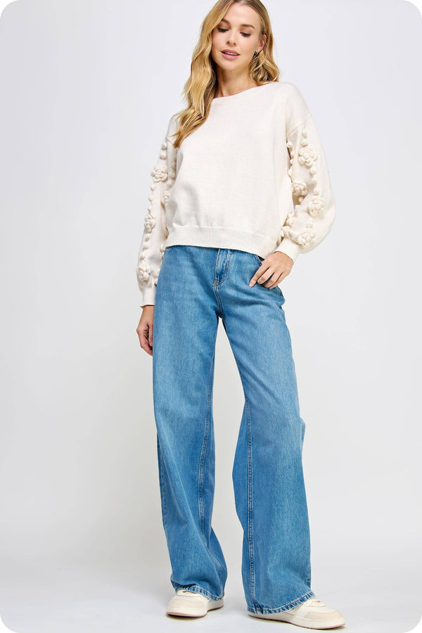 Flower Corsage Knitted Sweater