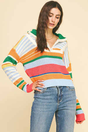 Multi Color Half Zip Pullover Sweater