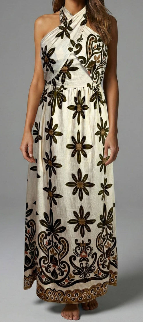 Olive Veil Halter Maxi Dress