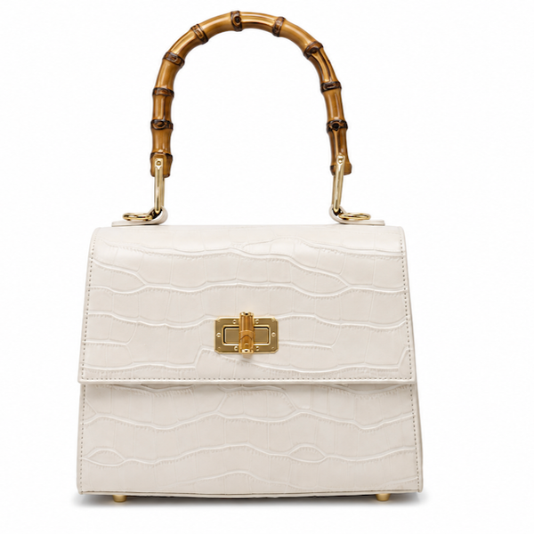 CrocEmbossed Faux Leather Bamboo Handle Crossbody Bag