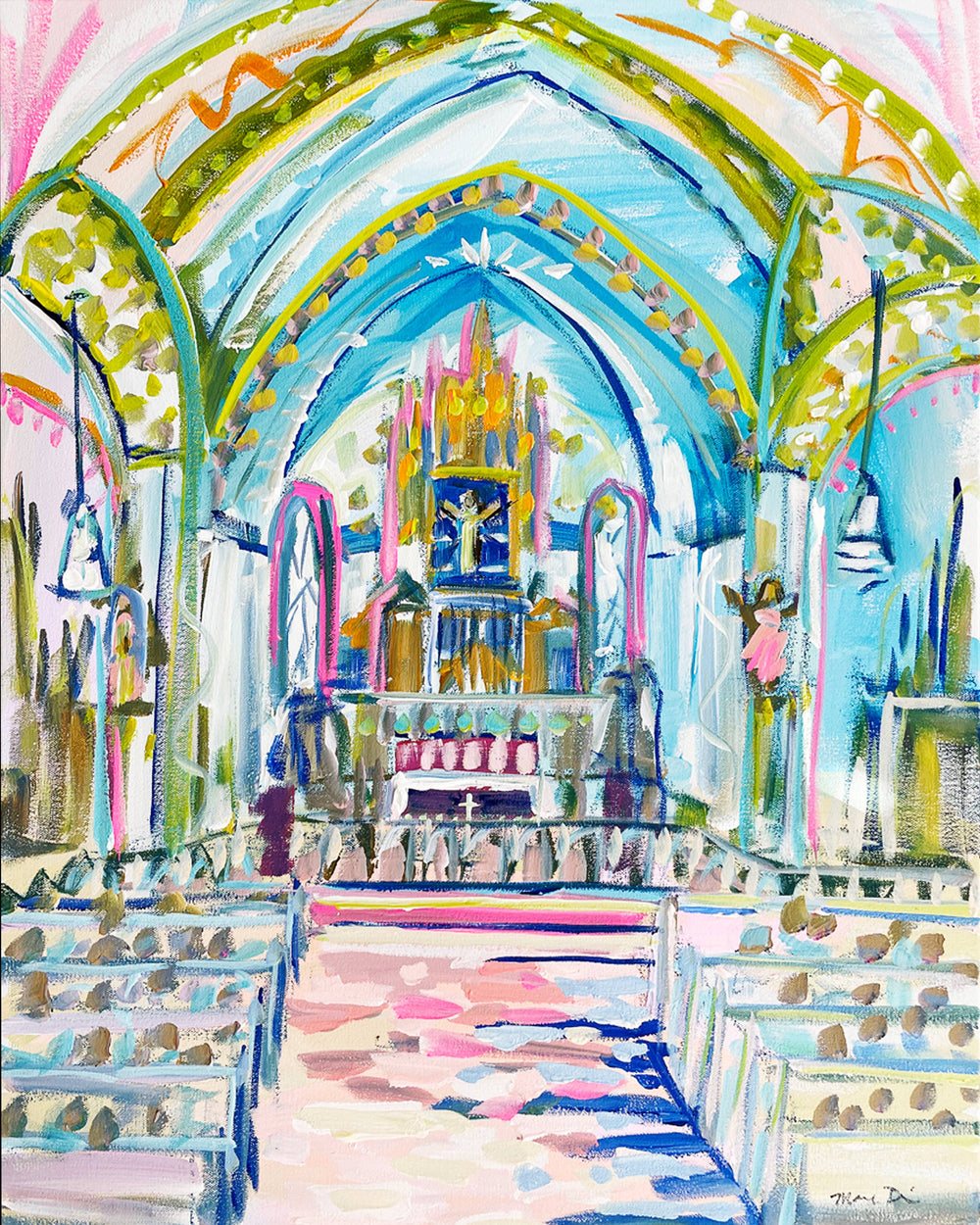 Church Print on Paper, "Church 4" with Gold frame