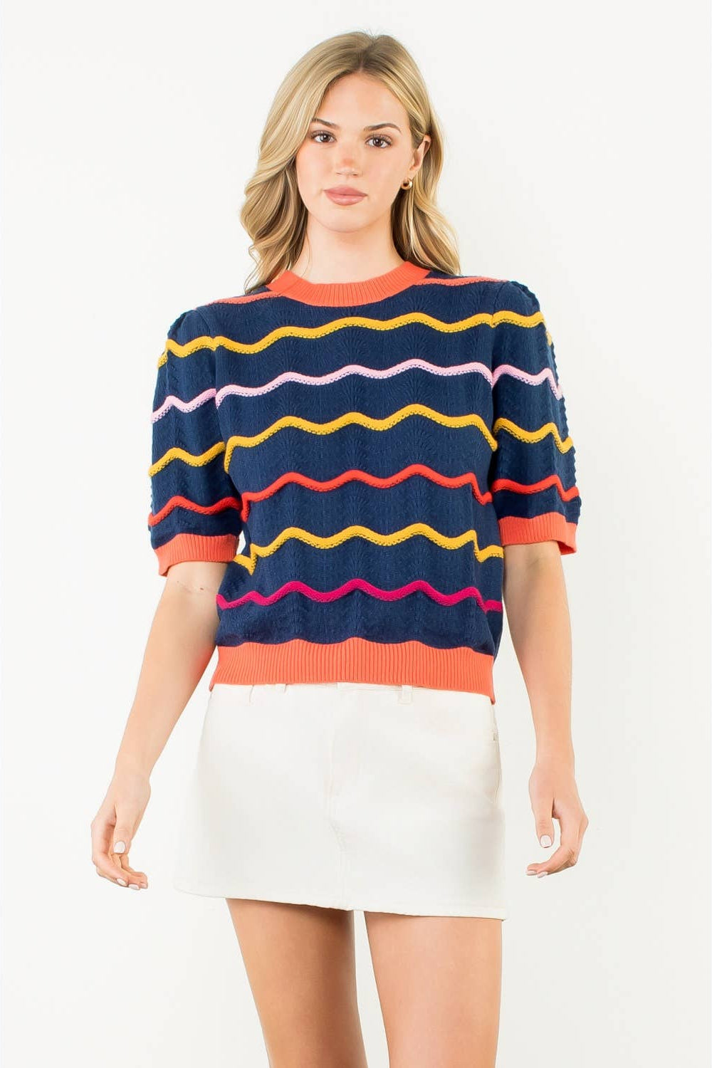Short Sleeve Pattern Knit Top