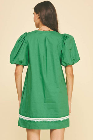 Embroidered Detail Mini Dress - Green