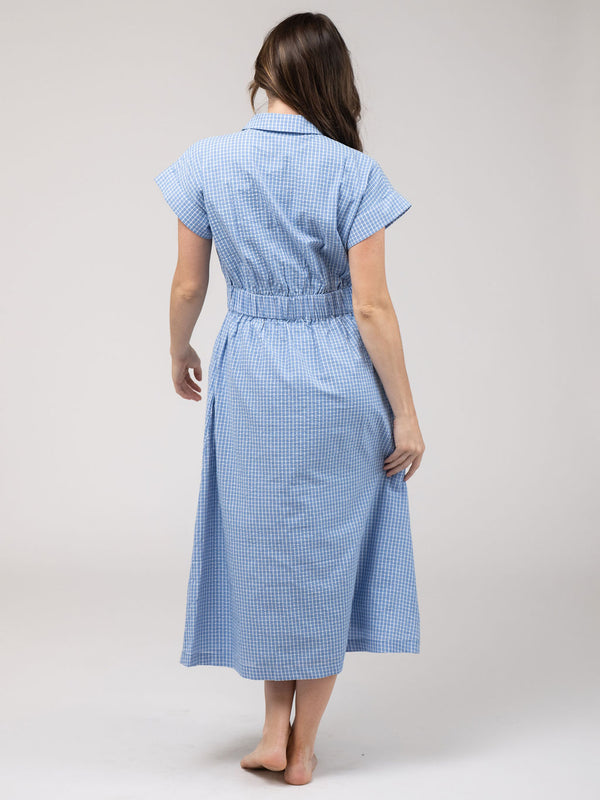 Lisa Midi Dress | Seersucker - Blue Check