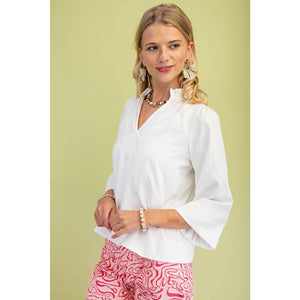 Wide Sleeves  Ruffled Neck Blouse