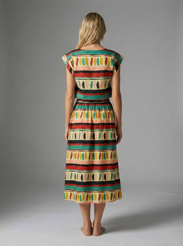 Ethnic Clash Poplin Top and Skirt Set