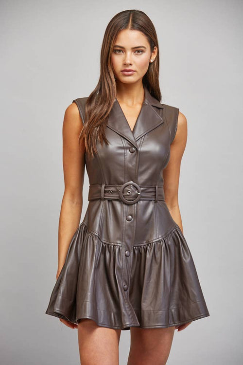 Faux Leather Belted Dress