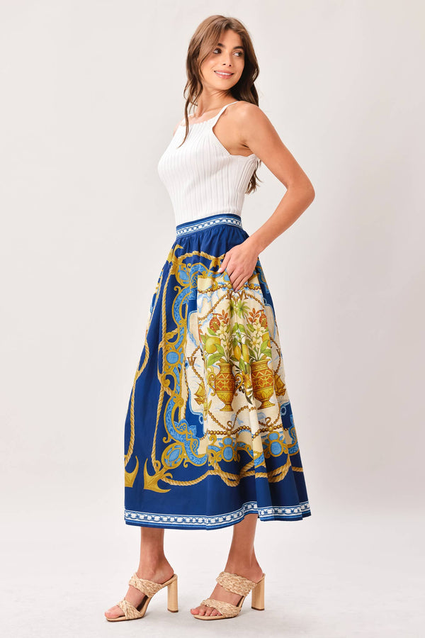 A Printed Woven Midi Skirt