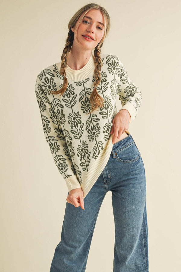 Floral Pattern Knit Sweater