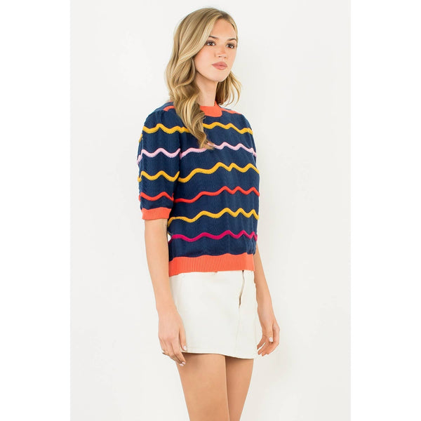 Short Sleeve Pattern Knit Top